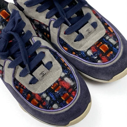 Chanel Sneakers Shoes Suede Fabric Navy Multicolor Here Mark Tweed