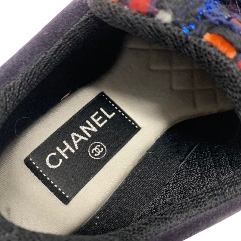 Chanel Sneakers Shoes Suede Fabric Navy Multicolor Here Mark Tweed
