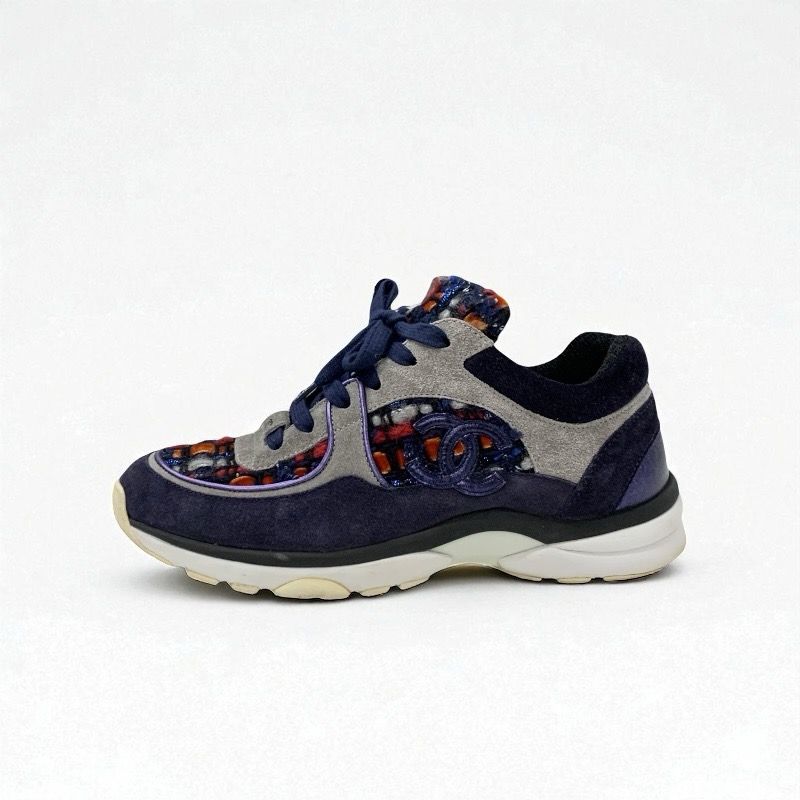 Chanel Sneakers Shoes Suede Fabric Navy Multicolor Here Mark Tweed
