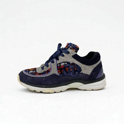 Chanel Sneakers Shoes Suede Fabric Navy Multicolor Here Mark Tweed