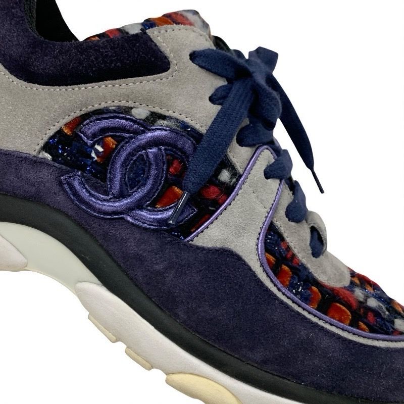 Chanel Sneakers Shoes Suede Fabric Navy Multicolor Here Mark Tweed