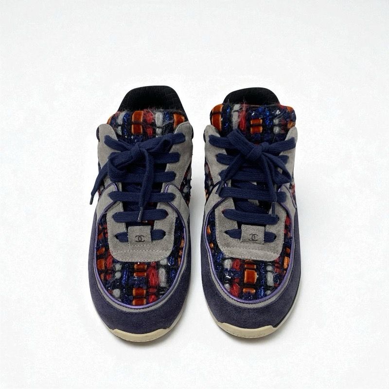 Chanel Sneakers Shoes Suede Fabric Navy Multicolor Here Mark Tweed