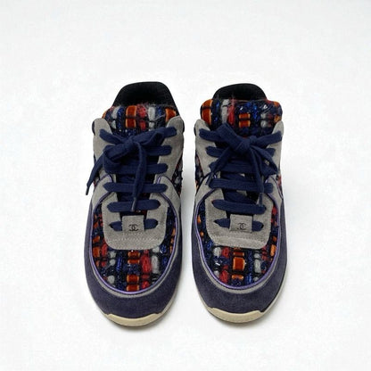 Chanel Sneakers Shoes Suede Fabric Navy Multicolor Here Mark Tweed