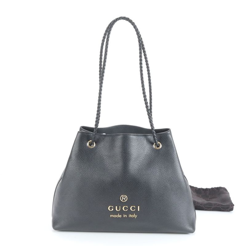 Gucci 419689 Leather Tote Bag Shoulder Hand Genuine Leather Black A4 Ladies CEM