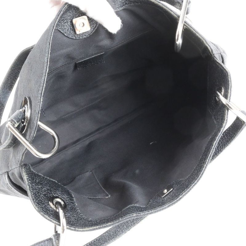 Gucci GG Canvas 121023 Leather Tote Bag Shoulder Hand Genuine Leather Black