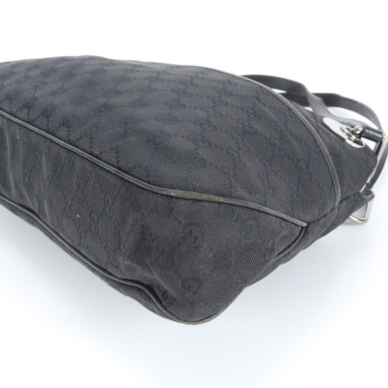 Gucci GG Canvas 121023 Leather Tote Bag Shoulder Hand Genuine Leather Black