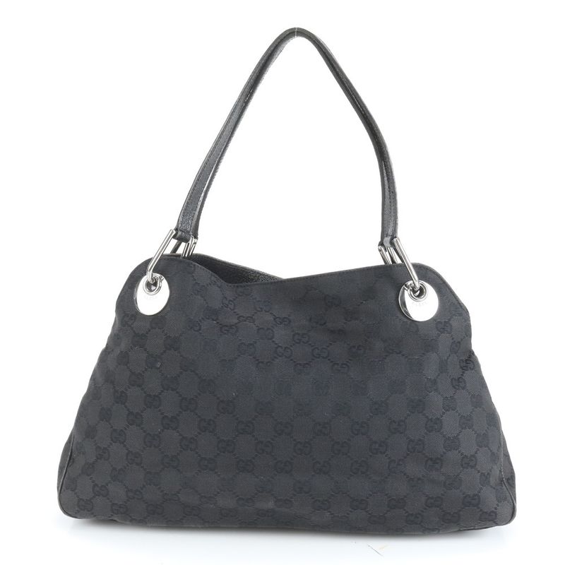 Gucci GG Canvas 121023 Leather Tote Bag Shoulder Hand Genuine Leather Black