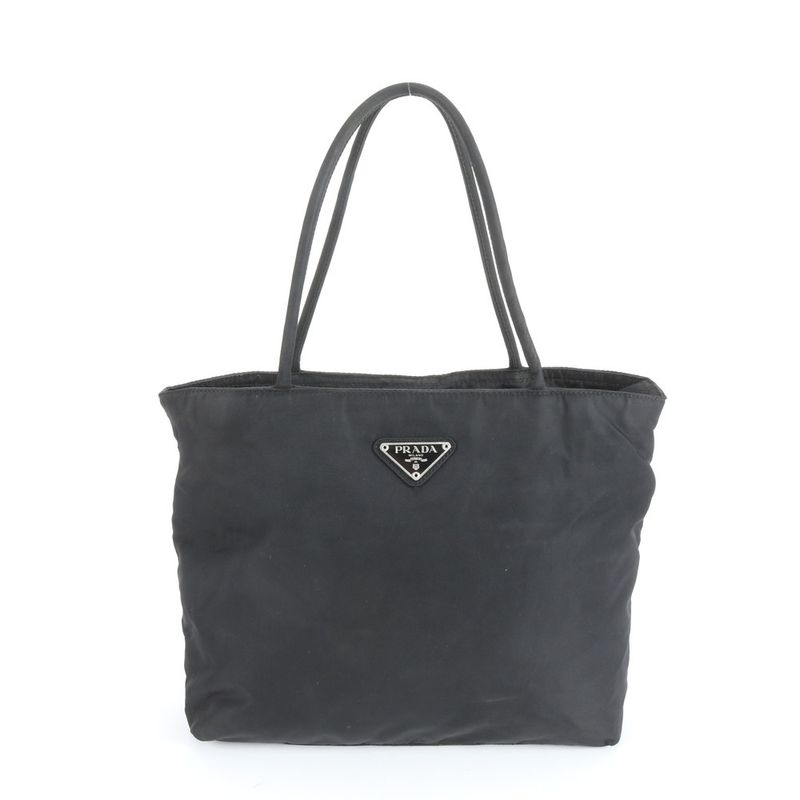Prada Tessuto Nylon Triangle Logo Tote Bag Shoulder Hand Black Women REM Cz20-1
