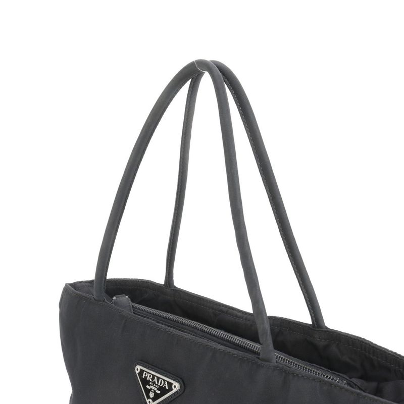 Prada Tessuto Nylon Triangle Logo Tote Bag Shoulder Hand Black Women REM Cz20-1