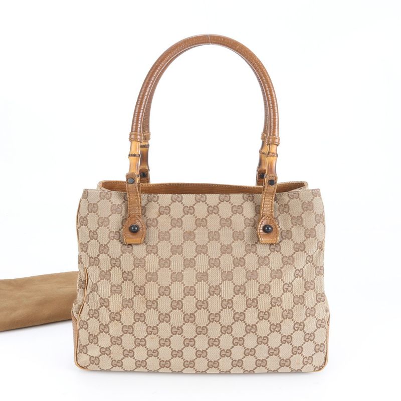 Gucci GG Canvas Bamboo 112526 Leather Tote Bag Shoulder Hand Brown Women's REM