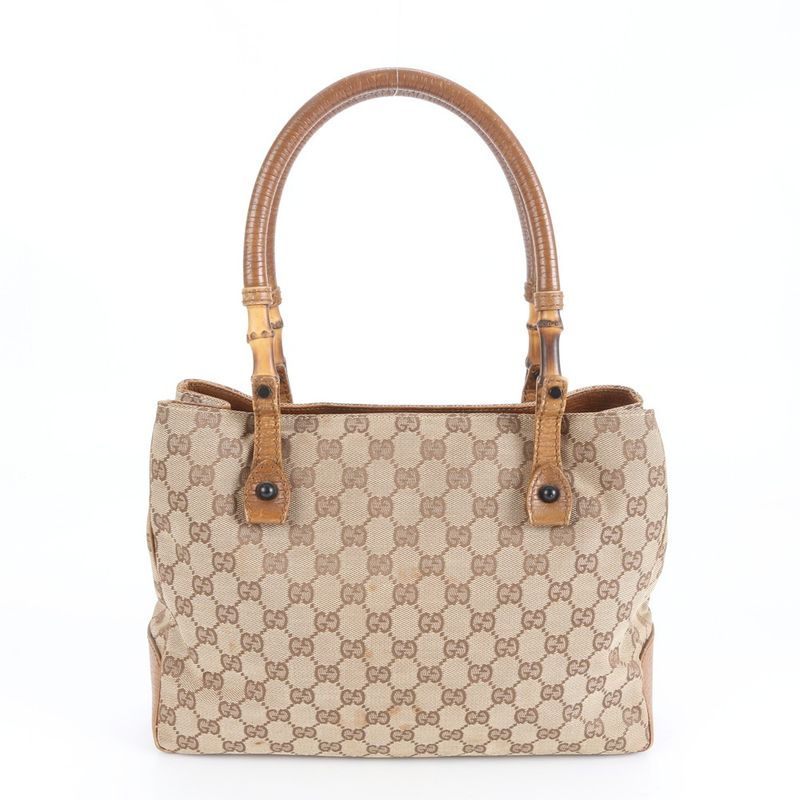 Gucci GG Canvas Bamboo 112526 Leather Tote Bag Shoulder Hand Brown Women's REM