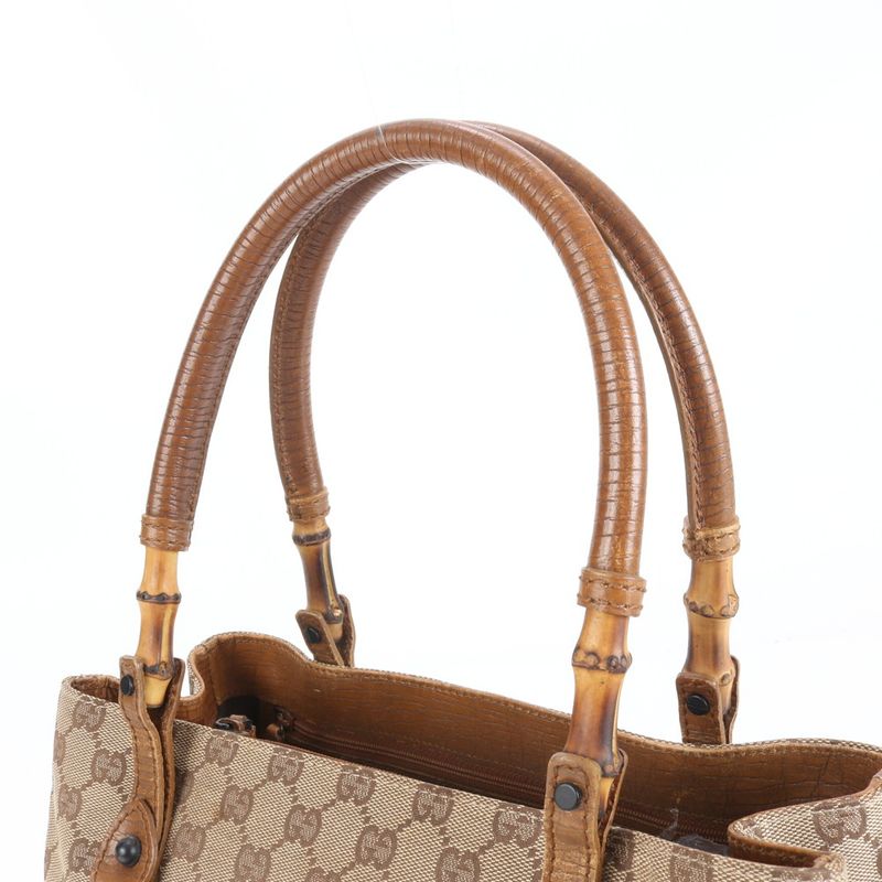 Gucci GG Canvas Bamboo 112526 Leather Tote Bag Shoulder Hand Brown Women's REM