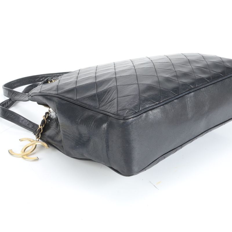 Chanel With Serial Seal Matelasse Lambskin Leather Tote Bag Shoulder Black
