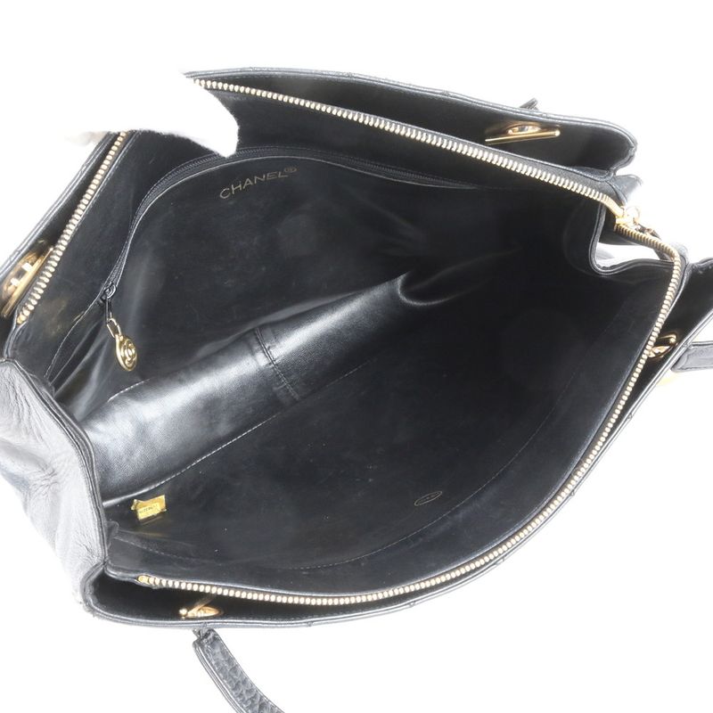 Chanel With Serial Seal Matelasse Lambskin Leather Tote Bag Shoulder Black