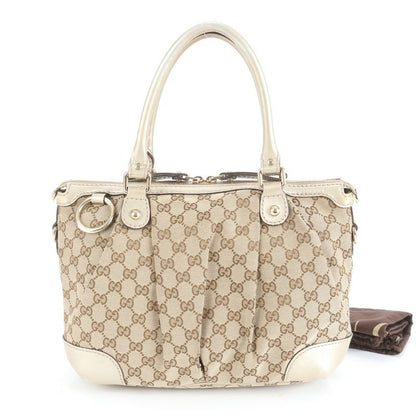 Gucci GG Canvas 247902 Leather Tote Bag Shoulder Hand Genuine Leather Gold