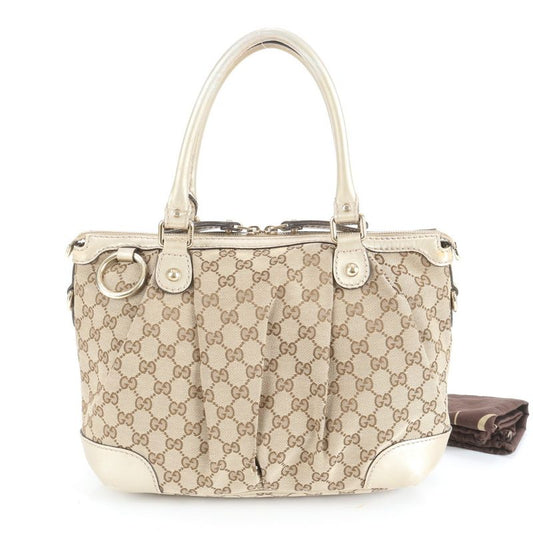 Gucci GG Canvas 247902 Leather Tote Bag Shoulder Hand Genuine Leather Gold