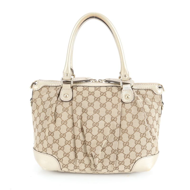 Gucci GG Canvas 247902 Leather Tote Bag Shoulder Hand Genuine Leather Gold