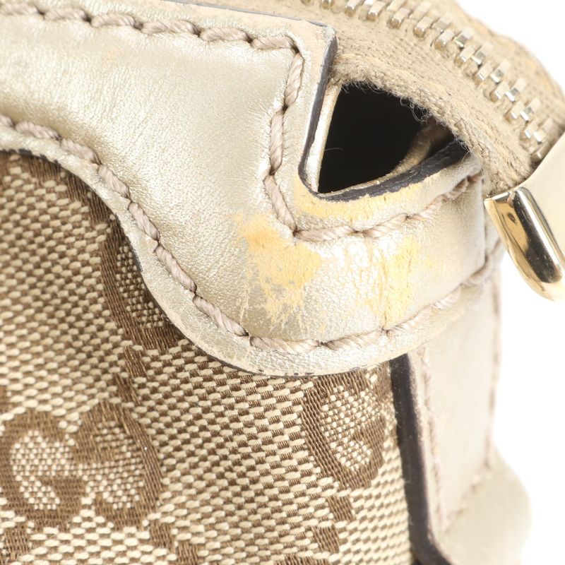 Gucci GG Canvas 247902 Leather Tote Bag Shoulder Hand Genuine Leather Gold