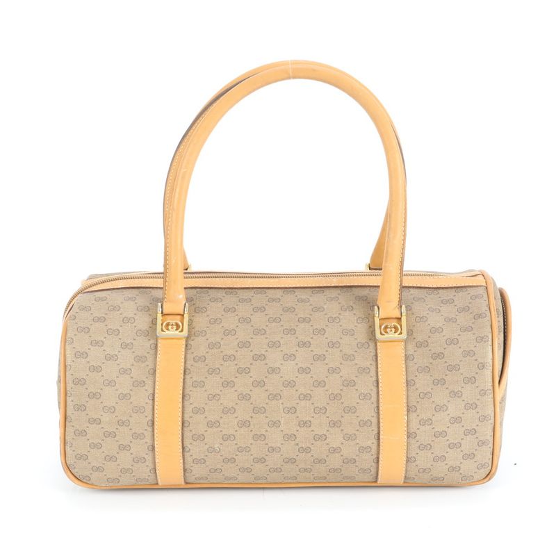 Vintage Gucci Micro GG Leather Handbag Tote Brown Women's CEM Cz21-3