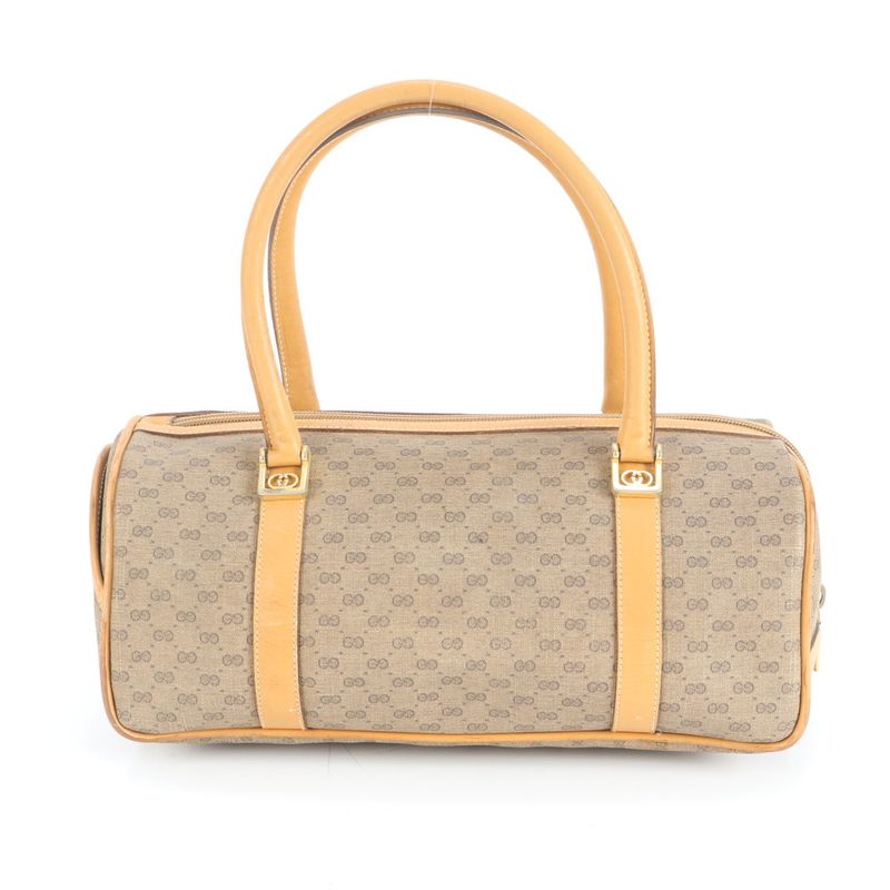 Vintage Gucci Micro GG Leather Handbag Tote Brown Women's CEM Cz21-3