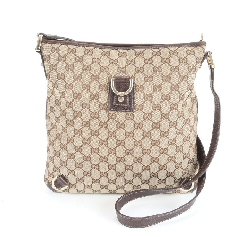 Gucci GG Canvas 131326 Leather Shoulder Bag Crossbody Messenger Commuter Brown