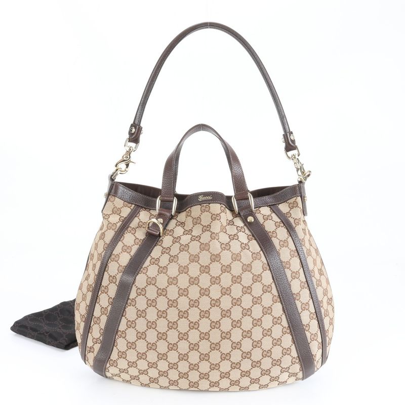Gucci GG Canvas 130734 Leather 2WAY Tote Bag Shoulder Hand Brown A4 Ladies REM