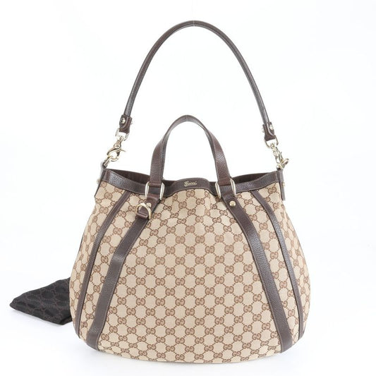 Gucci GG Canvas 130734 Leather 2WAY Tote Bag Shoulder Hand Brown A4 Ladies REM