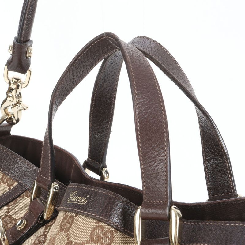 Gucci GG Canvas 130734 Leather 2WAY Tote Bag Shoulder Hand Brown A4 Ladies REM