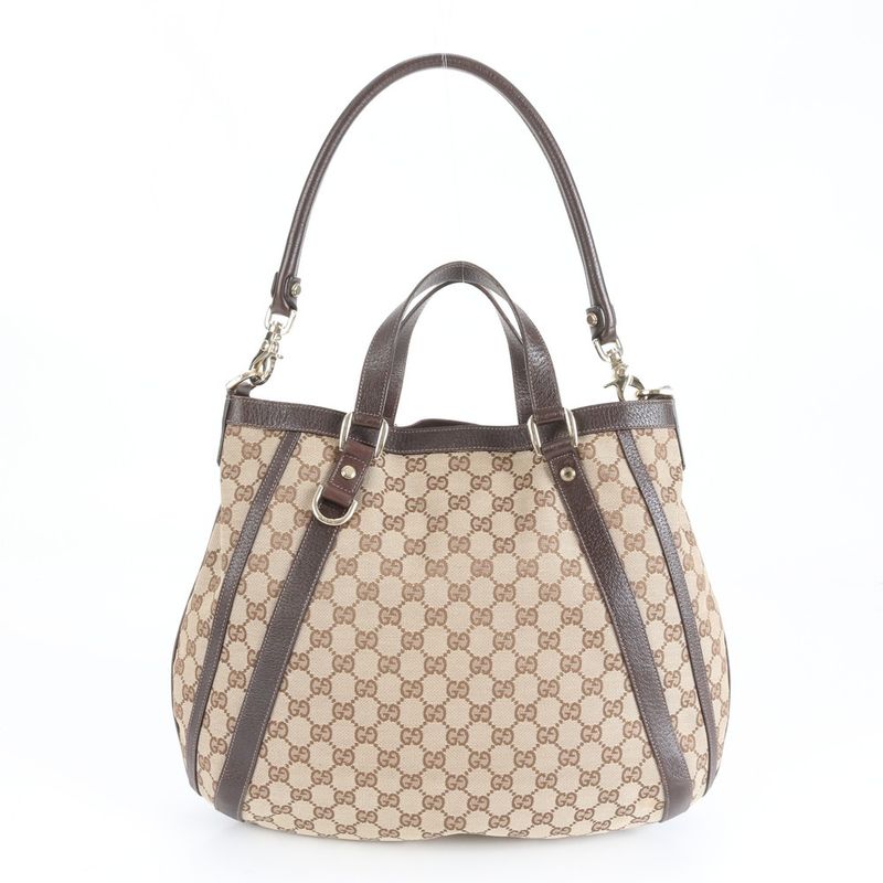 Gucci GG Canvas 130734 Leather 2WAY Tote Bag Shoulder Hand Brown A4 Ladies REM