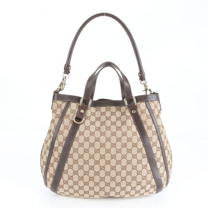 Gucci GG Canvas 130734 Leather 2WAY Tote Bag Shoulder Hand Brown A4 Ladies REM
