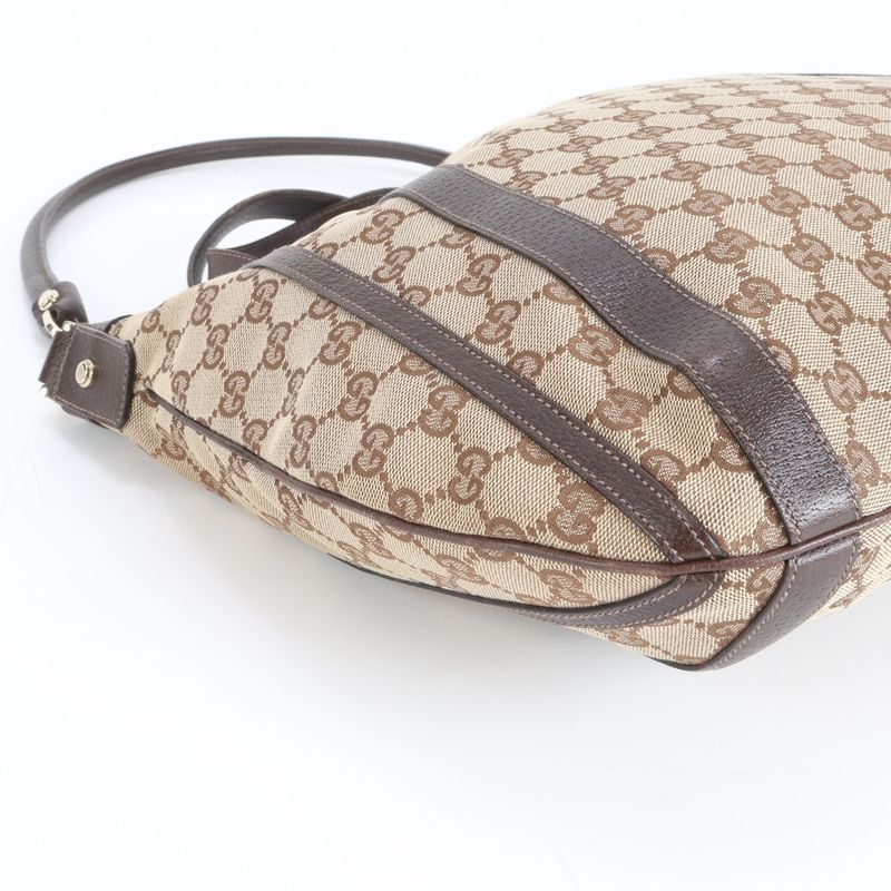 Gucci GG Canvas 130734 Leather 2WAY Tote Bag Shoulder Hand Brown A4 Ladies REM