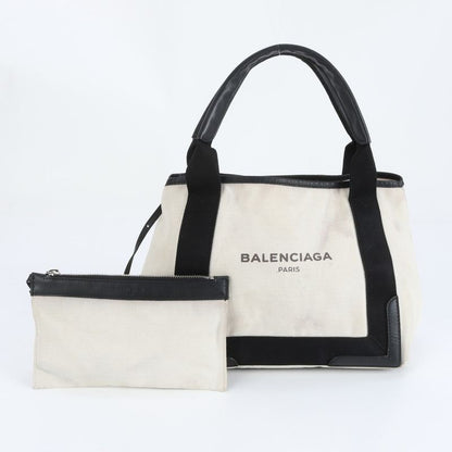 Balenciaga Navy Cabas S 339933 Leather Canvas Tote Bag Shoulder Hand Women's