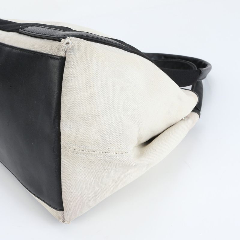 Balenciaga Navy Cabas S 339933 Leather Canvas Tote Bag Shoulder Hand Women's