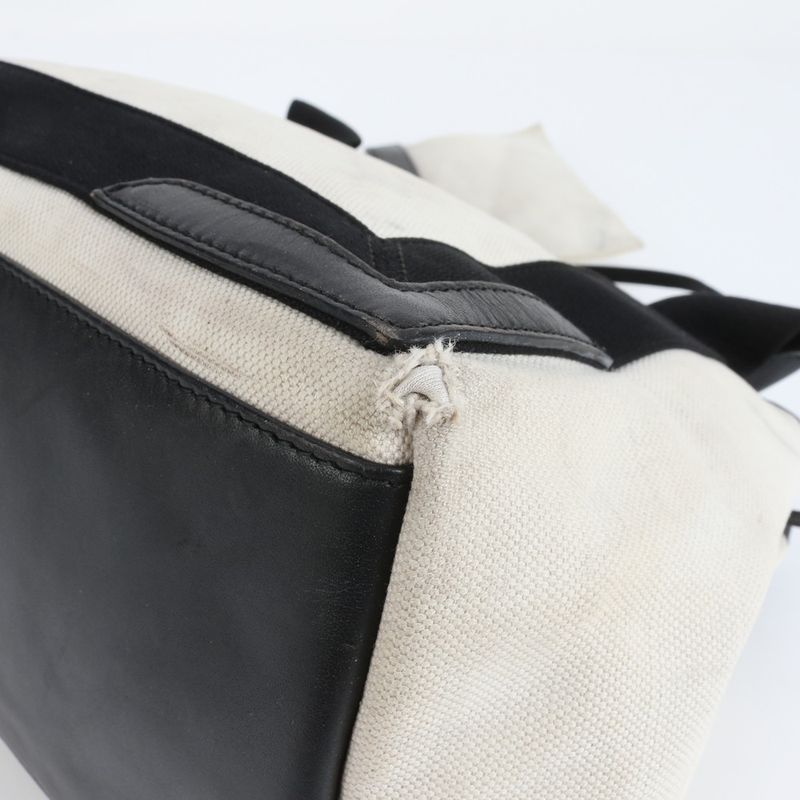 Balenciaga Navy Cabas S 339933 Leather Canvas Tote Bag Shoulder Hand Women's