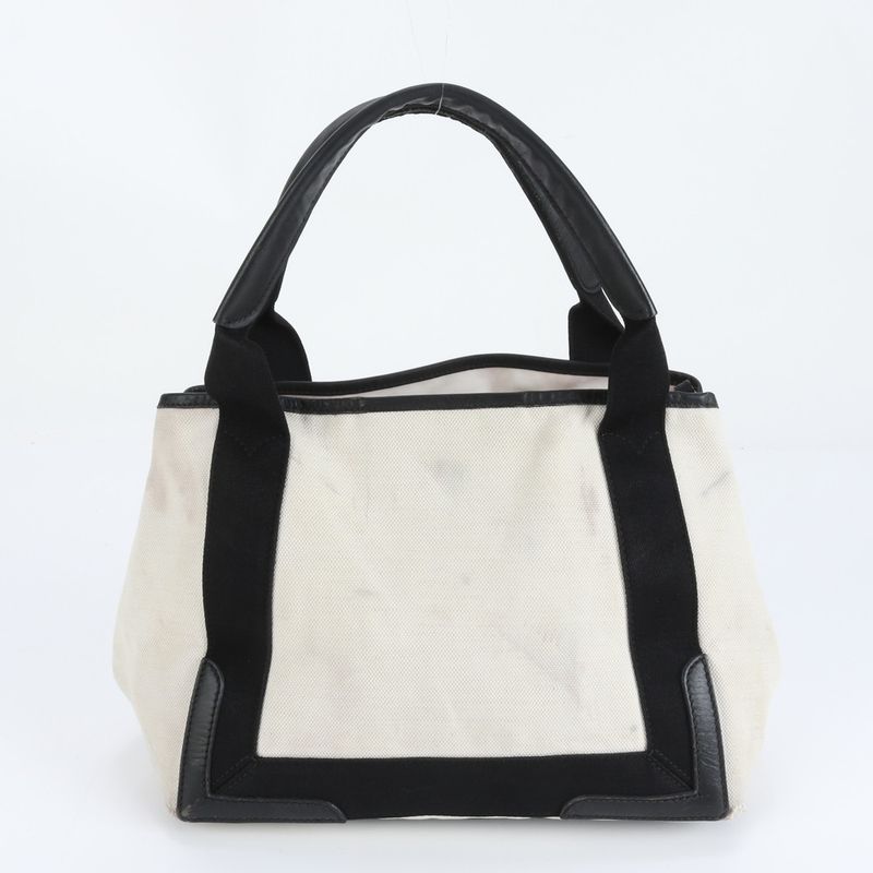 Balenciaga Navy Cabas S 339933 Leather Canvas Tote Bag Shoulder Hand Women's