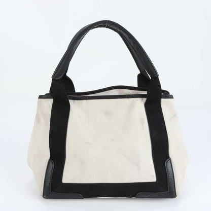 Balenciaga Navy Cabas S 339933 Leather Canvas Tote Bag Shoulder Hand Women's