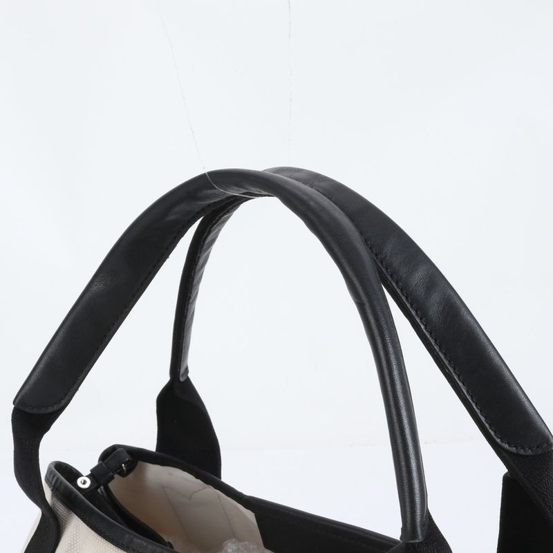 Balenciaga Navy Cabas S 339933 Leather Canvas Tote Bag Shoulder Hand Women's