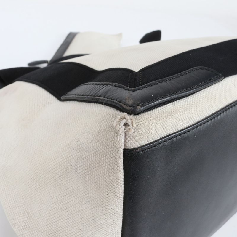 Balenciaga Navy Cabas S 339933 Leather Canvas Tote Bag Shoulder Hand Women's