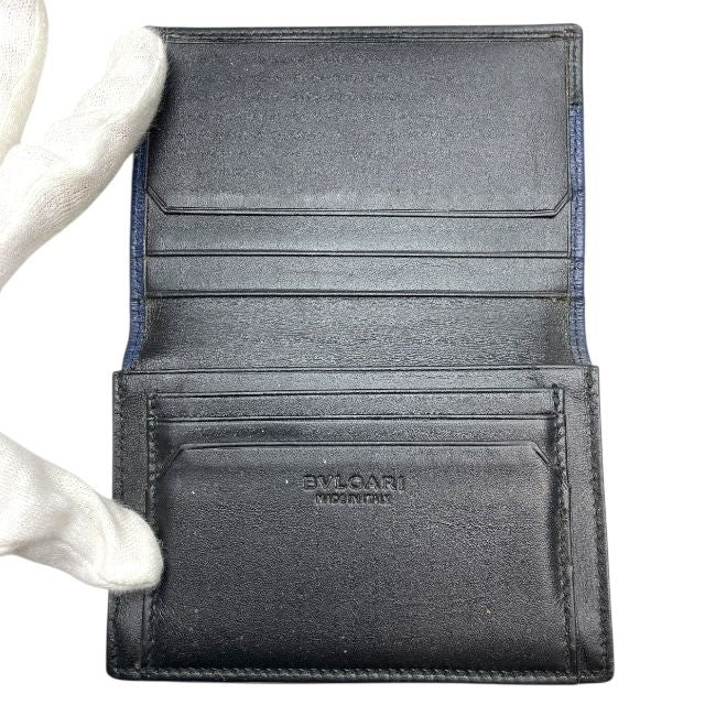 Bulgari 284224 Serpenti Fold Card Case Pass Case Business Card Holder Logo Navy