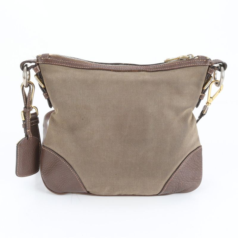 Prada Logo Jacquard Leather Canvas Shoulder Bag Crossbody Hand Genuine Leather