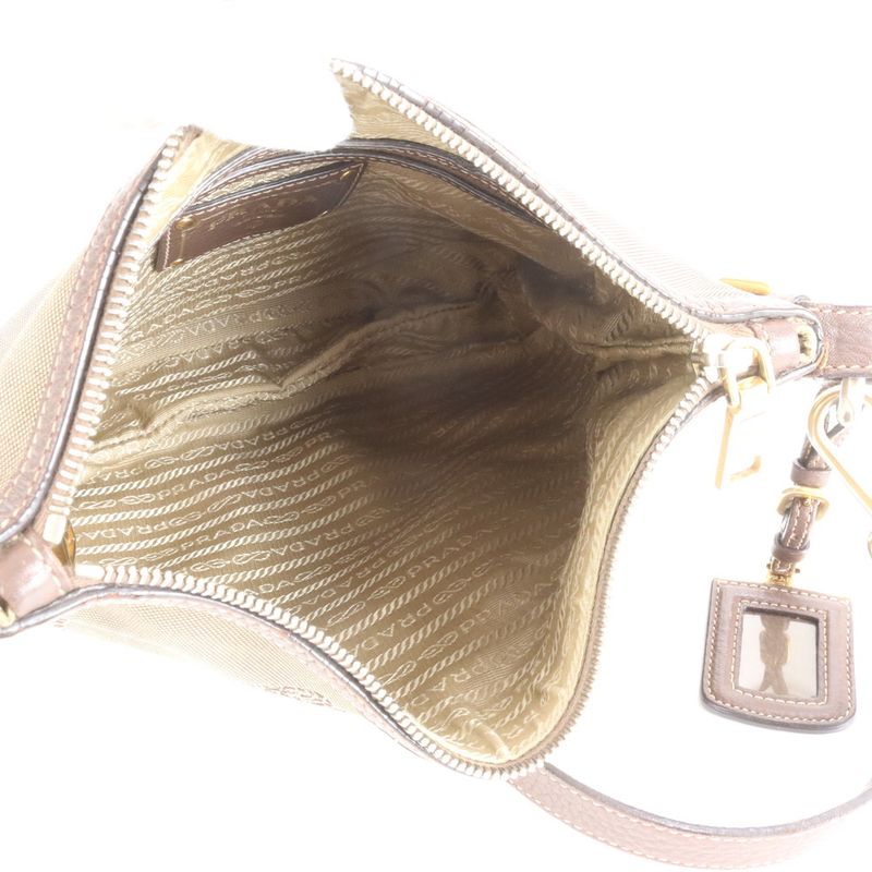 Prada Logo Jacquard Leather Canvas Shoulder Bag Crossbody Hand Genuine Leather