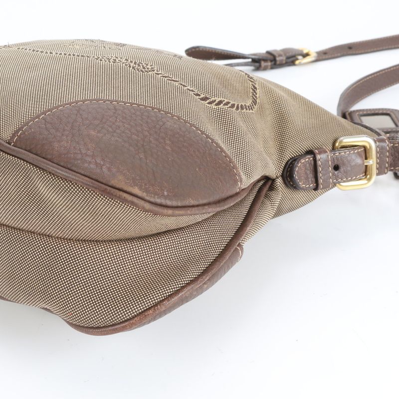 Prada Logo Jacquard Leather Canvas Shoulder Bag Crossbody Hand Genuine Leather
