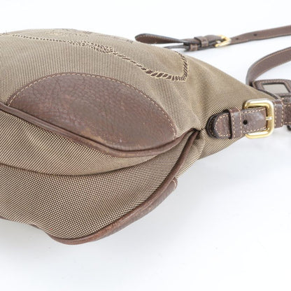 Prada Logo Jacquard Leather Canvas Shoulder Bag Crossbody Hand Genuine Leather