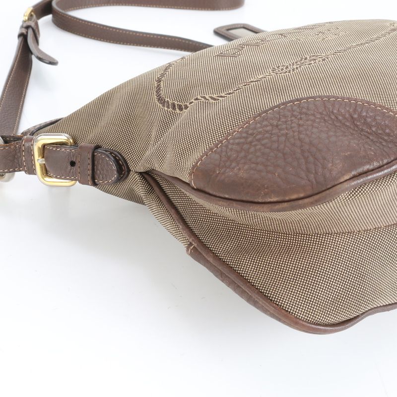Prada Logo Jacquard Leather Canvas Shoulder Bag Crossbody Hand Genuine Leather
