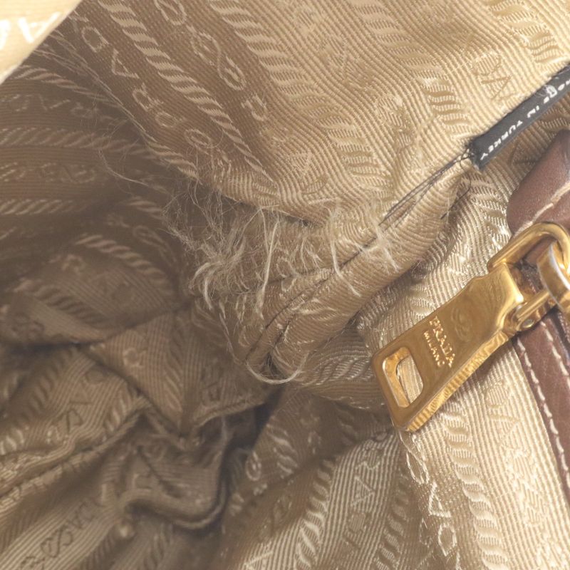 Prada Logo Jacquard Leather Canvas Shoulder Bag Crossbody Hand Genuine Leather