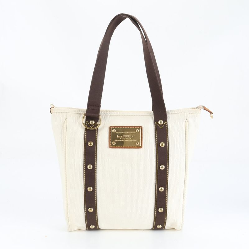 Louis Vuitton Antigua Cabas MM Ecru Leather Tote Bag Shoulder Hand Women's REM