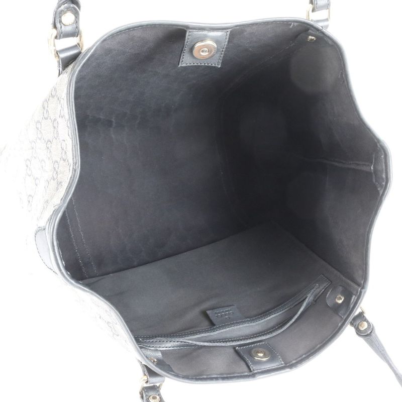 Gucci GG Canvas 197953 Leather Tote Bag Shoulder Hand Genuine Leather Black A4