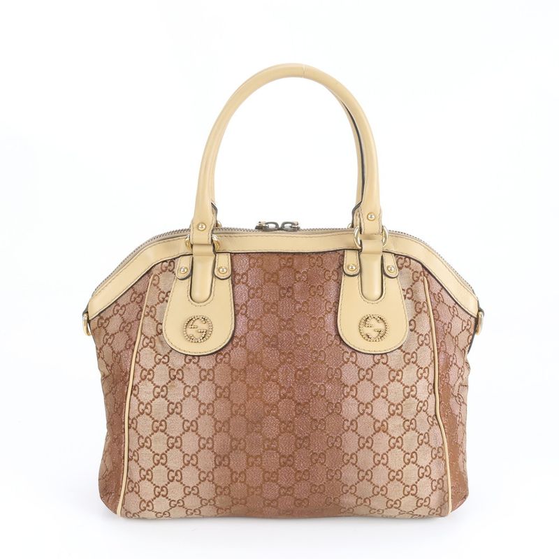 Gucci GG Canvas Scarlet 282299 Leather Tote Bag Shoulder Hand Brown Women's REM