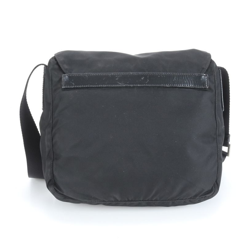 Prada Tessuto Nylon Triangle Logo Leather X Nylon Shoulder Bag Crossbody Black