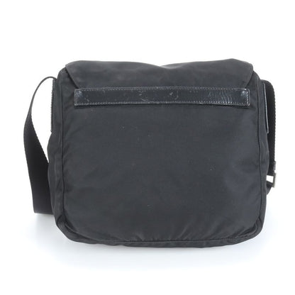 Prada Tessuto Nylon Triangle Logo Leather X Nylon Shoulder Bag Crossbody Black